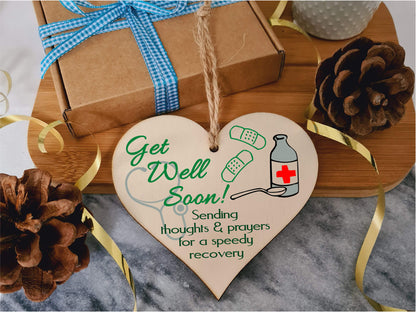 Handmade Wooden Hanging Heart Plaque Gift Get Well Soon Sympathy Keepsake Card Alternative