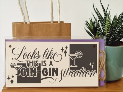 Gin Gin Situation Funny Novelty Handmade Wooden Plaque Gin Lover Retro Style Home Décor Hanging Sign Kitchen Bar Gift