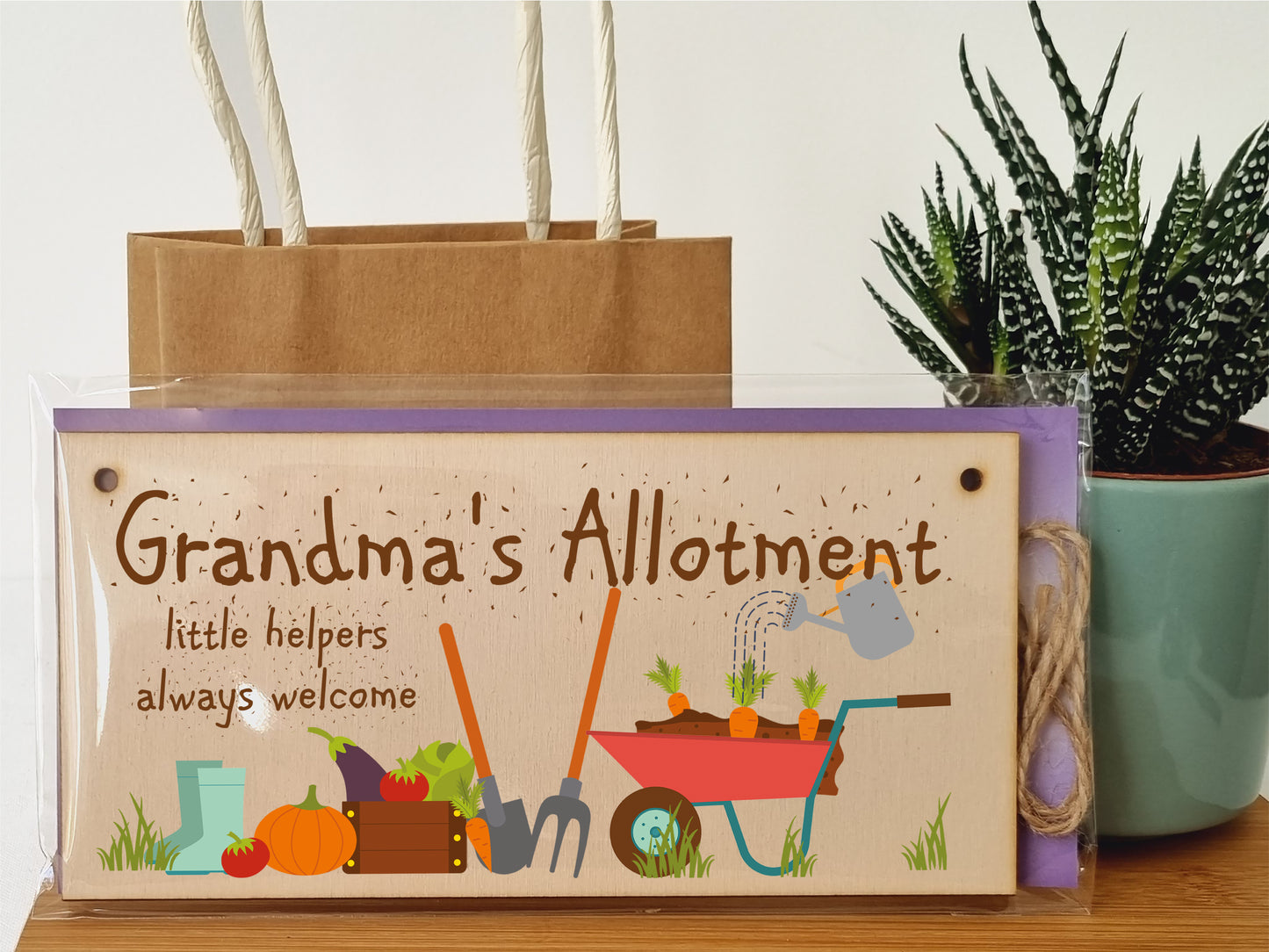 Handmade Wooden Hanging Wall Plaque Grandma's Allottment Little Helpers Welcome Gift Sign Gardeners from Grandkids