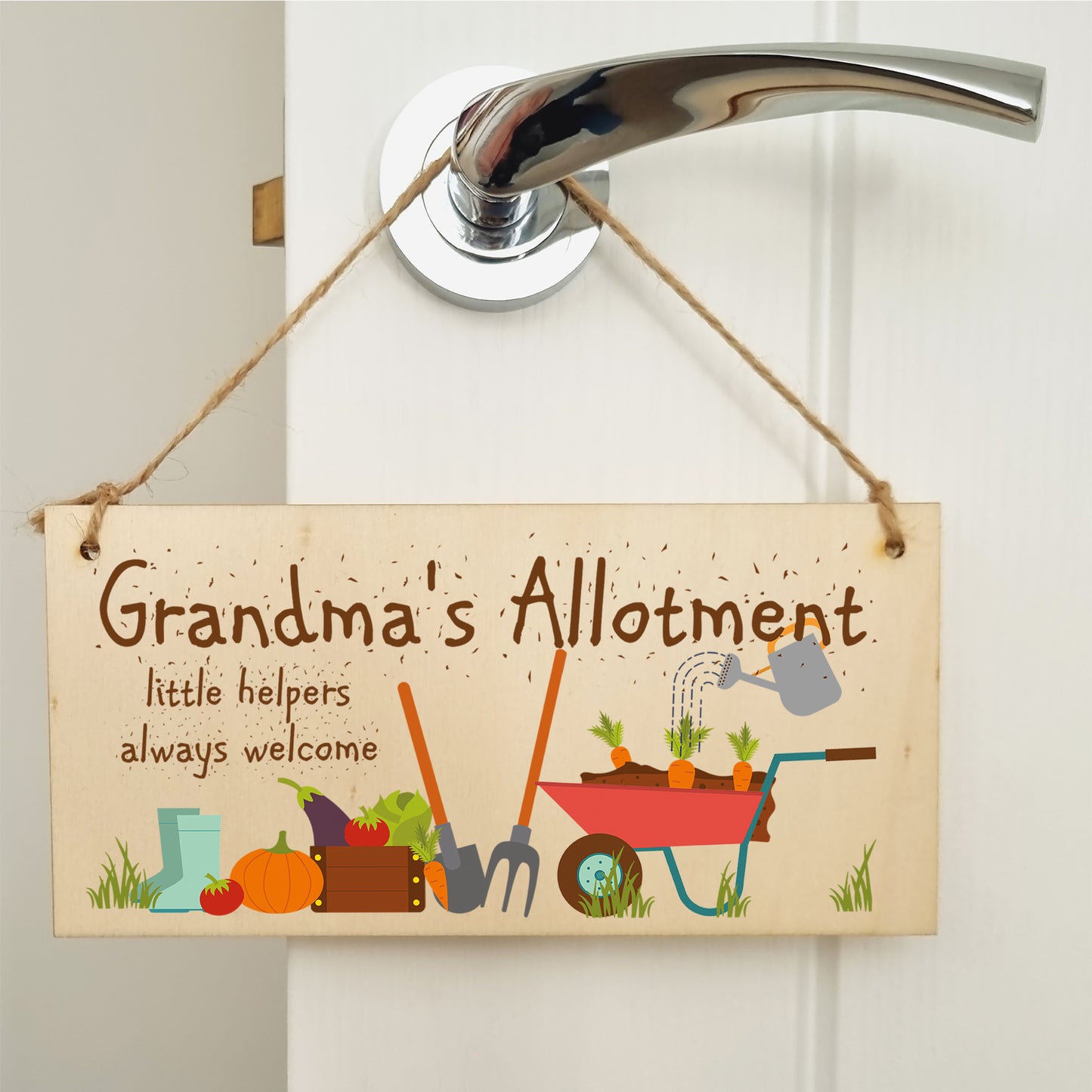 Handmade Wooden Hanging Wall Plaque Grandma's Allottment Little Helpers Welcome Gift Sign Gardeners from Grandkids