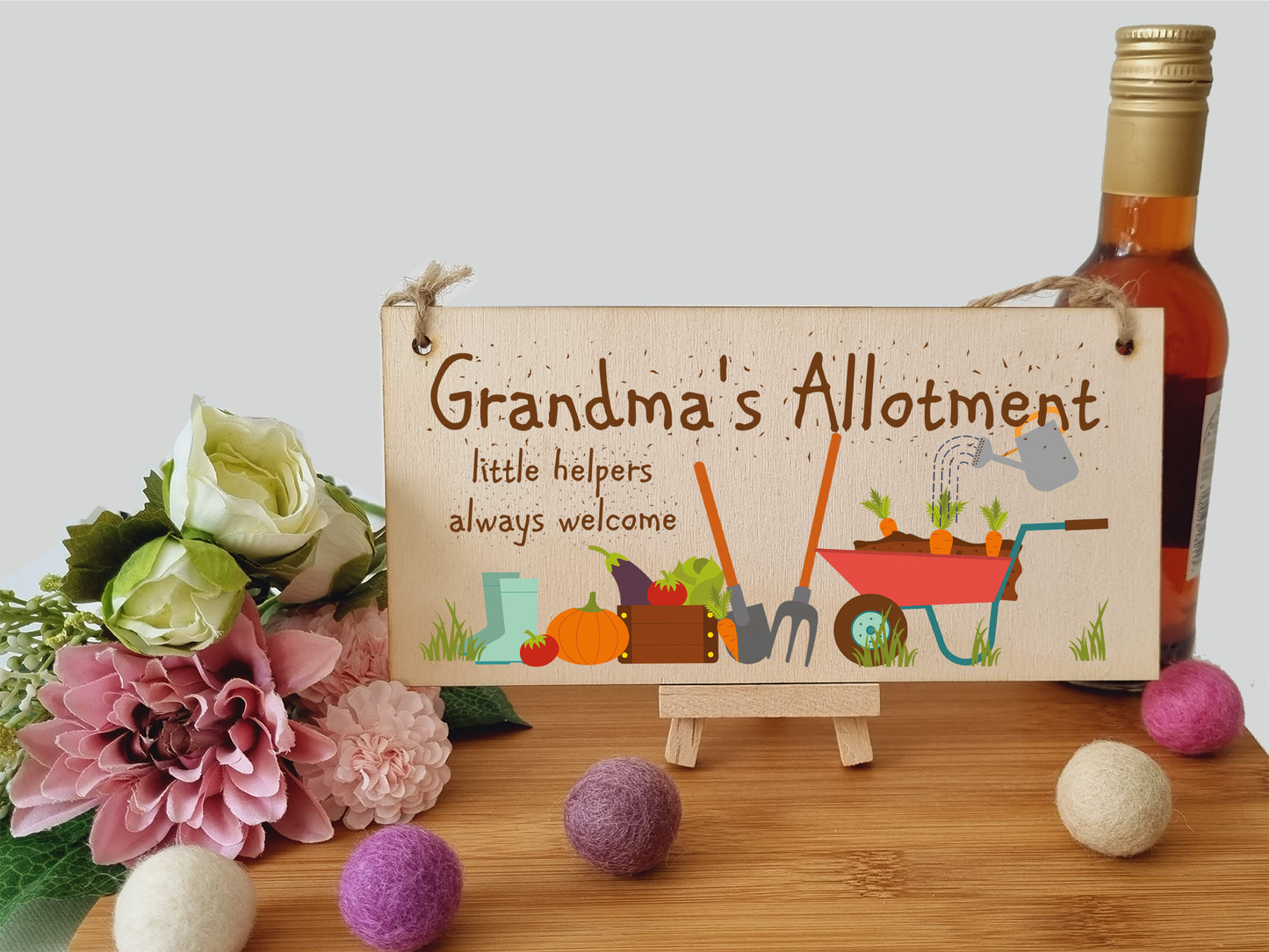 Handmade Wooden Hanging Wall Plaque Grandma's Allottment Little Helpers Welcome Gift Sign Gardeners from Grandkids