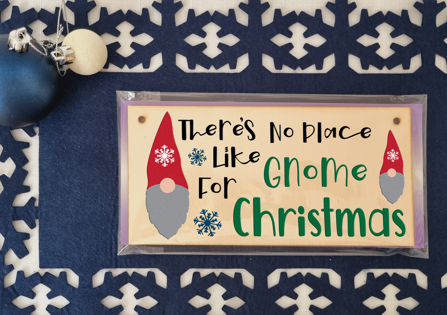 There is No Place Like Gnome at Christmas Fun Decorative Sign Handmade Wooden Hanging Wall Plaque Gift