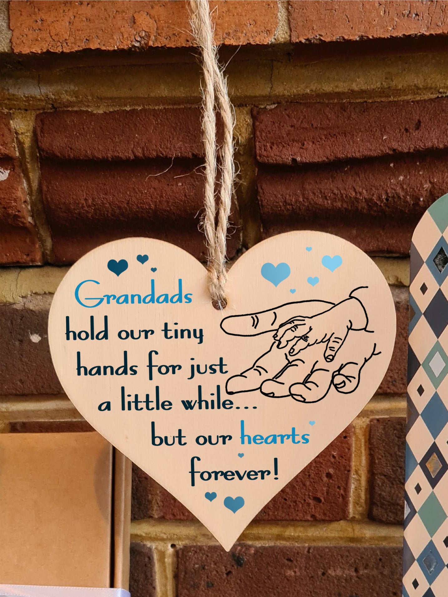 Handmade Wooden Hanging Heart Plaque Gift for Grandads from Kids Babies Thoughtful Keepsake