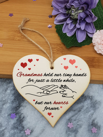 Handmade Wooden Hanging Heart Plaque Gift for Grandmas from Kids Babies Thoughtful Keepsake