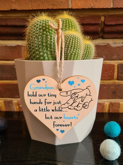 Handmade Wooden Hanging Heart Plaque Gift for Grandpas from Kids Babies Thoughtful Keepsake