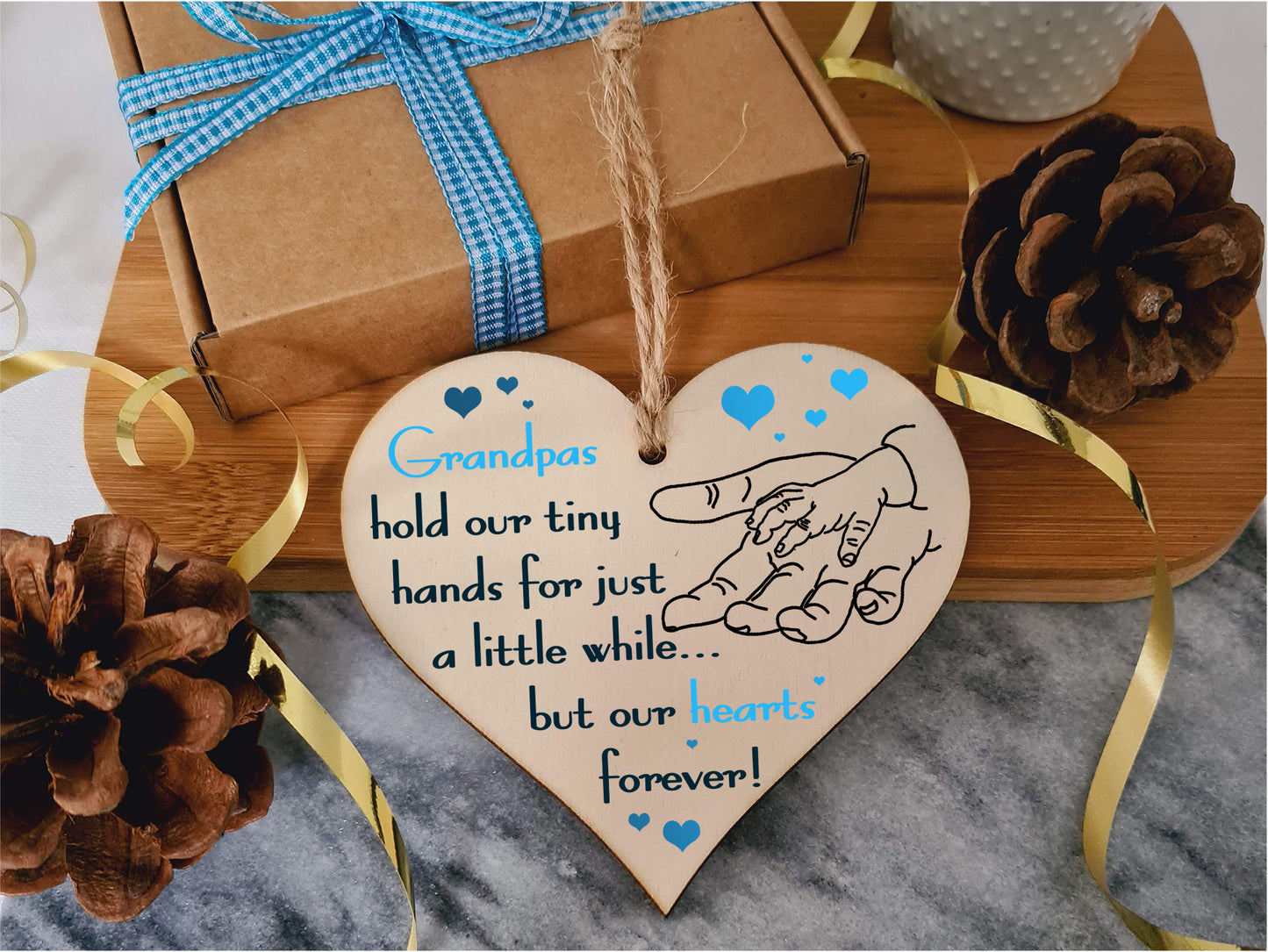 Handmade Wooden Hanging Heart Plaque Gift for Grandpas from Kids Babies Thoughtful Keepsake