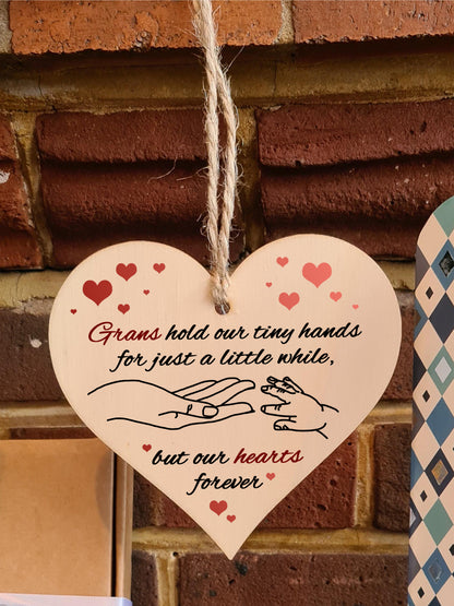 Handmade Wooden Hanging Heart Plaque Gift for Grans from Kids Babies Thoughtful Keepsake