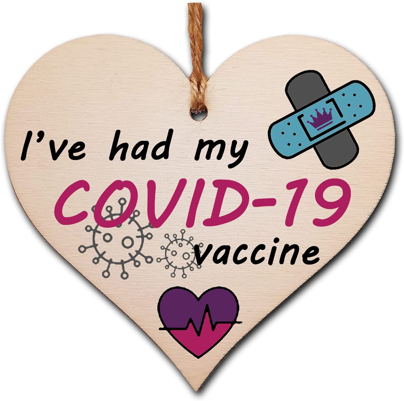 Handmade Wooden Hanging Heart Plaque Gift I've had my COVID-19 Vaccine Vaccinated Celebration Gift Car Mirror Hanger Badge Alternative