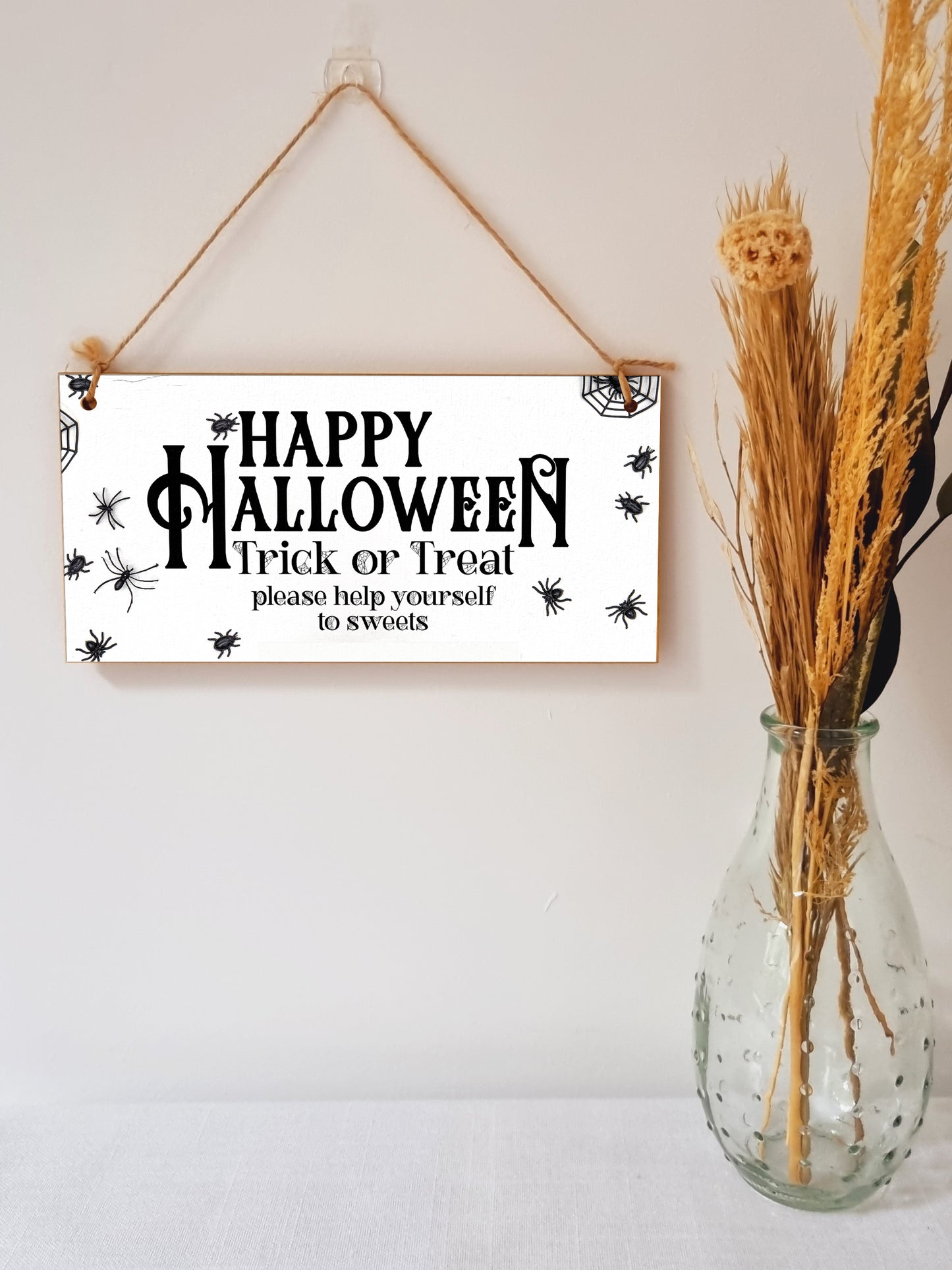 Treat or Treat Help Yourself to Sweets Happy Halloween Sign Handmade Wooden Hanging Wall Plaque Gift Hallway Home Décor