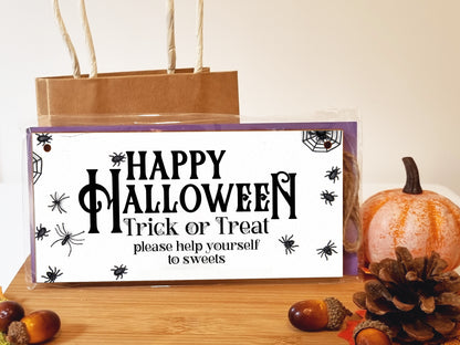 Treat or Treat Help Yourself to Sweets Happy Halloween Sign Handmade Wooden Hanging Wall Plaque Gift Hallway Home Décor