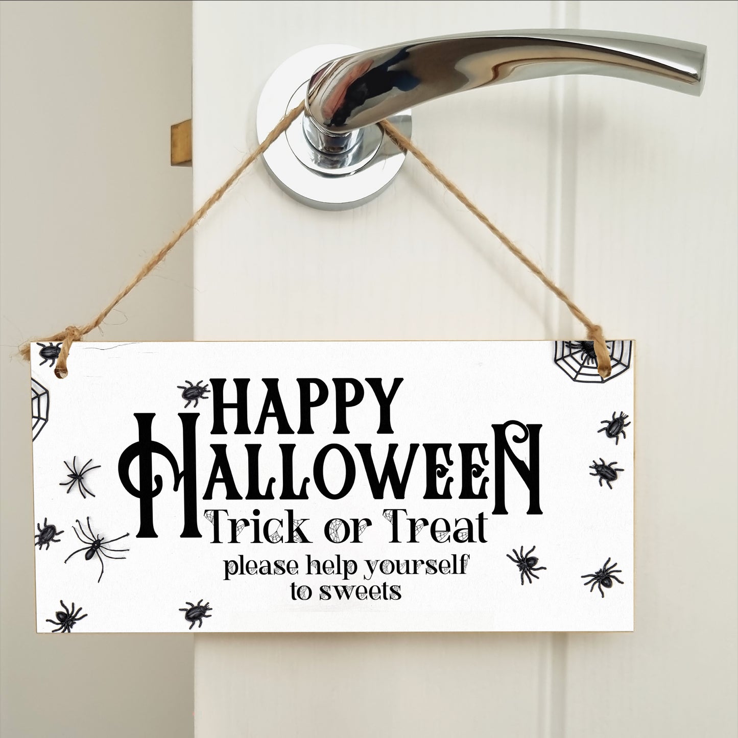 Treat or Treat Help Yourself to Sweets Happy Halloween Sign Handmade Wooden Hanging Wall Plaque Gift Hallway Home Décor