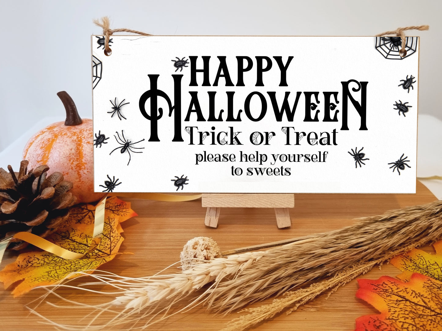 Treat or Treat Help Yourself to Sweets Happy Halloween Sign Handmade Wooden Hanging Wall Plaque Gift Hallway Home Décor