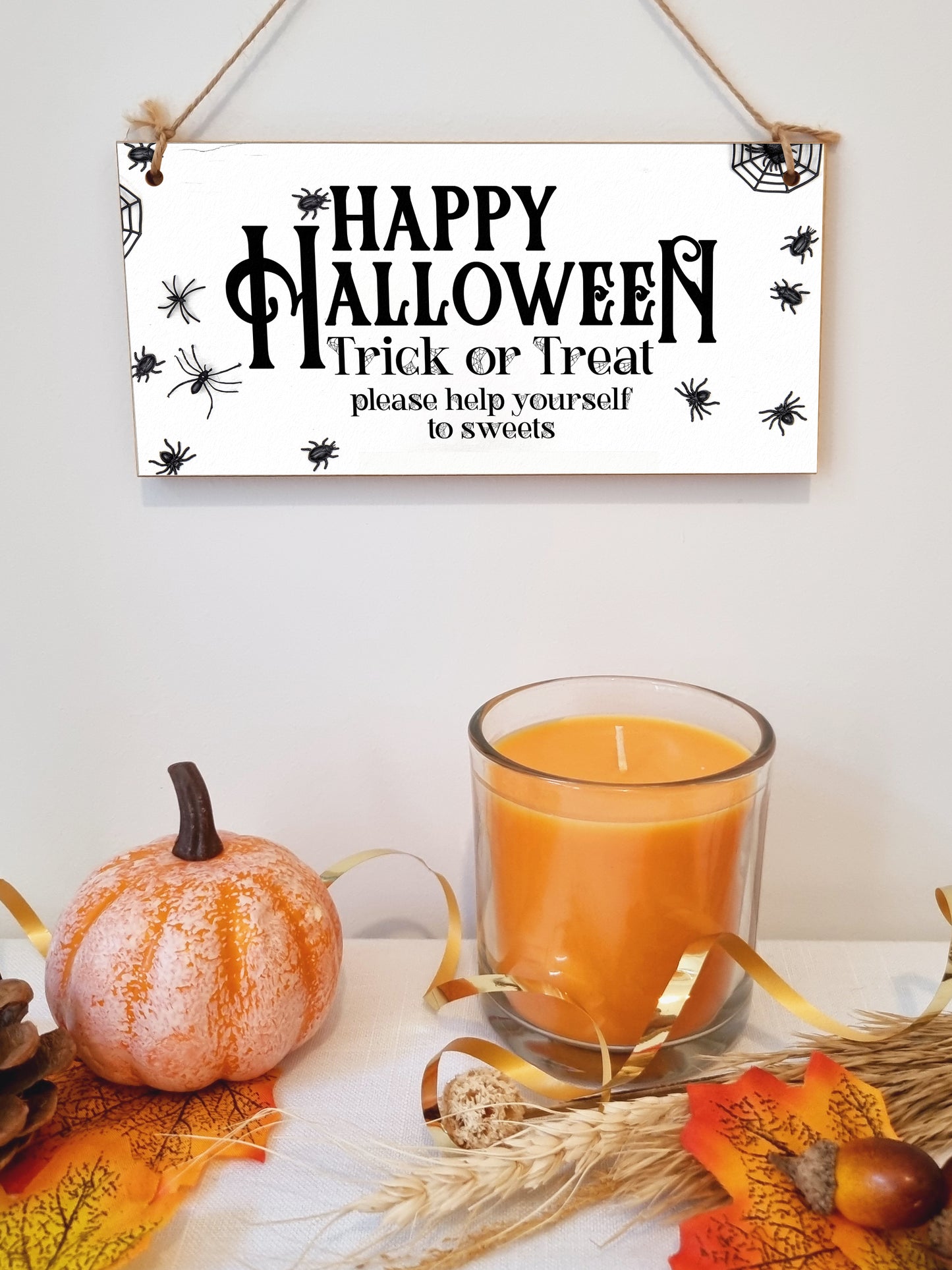 Treat or Treat Help Yourself to Sweets Happy Halloween Sign Handmade Wooden Hanging Wall Plaque Gift Hallway Home Décor