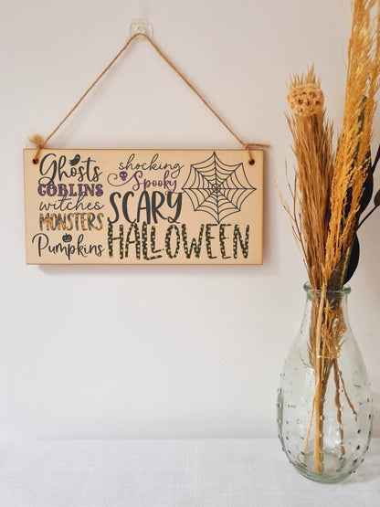 Scary Halloween Ghosts Monsters Spooky Fun Decorative Sign Handmade Wooden Hanging Wall Plaque Gift Hallway Home Décor