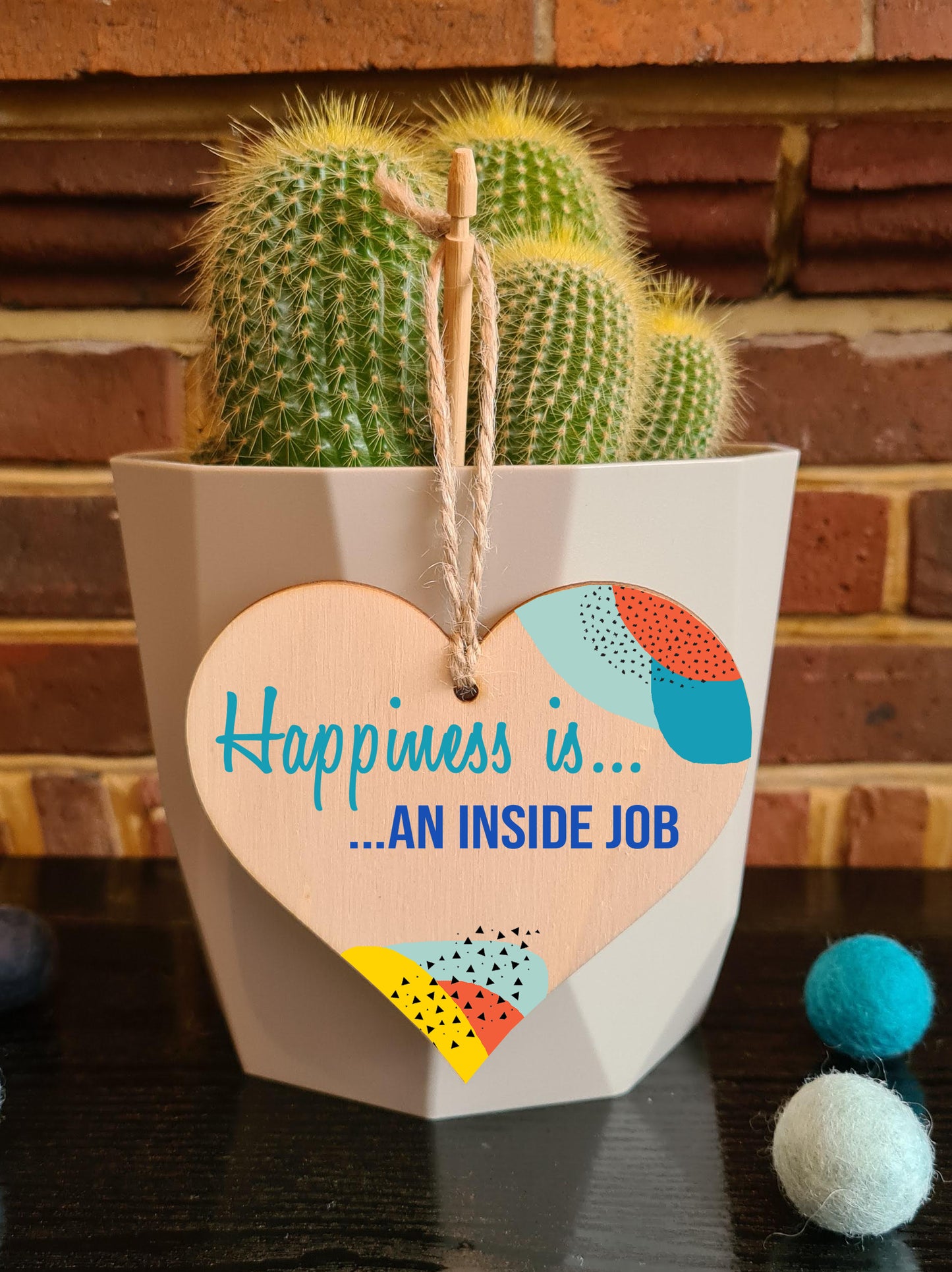 Handmade Wooden Hanging Heart Plaque Gift Happiness is an Inside Job Inspirational Wall Hanger Card Alternative Friendship Family