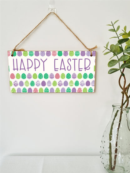 Handmade Wooden Hanging Wall Plaque Happy Easter Cute Fun Easter Sign Springtime Garden Kitchen Decoration