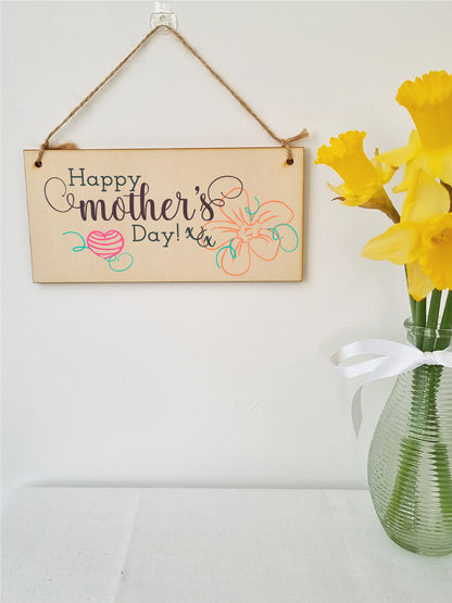 Handmade Wooden Hanging Wall Plaque Happy Mother's Day Floral Sentimental Gift Sign