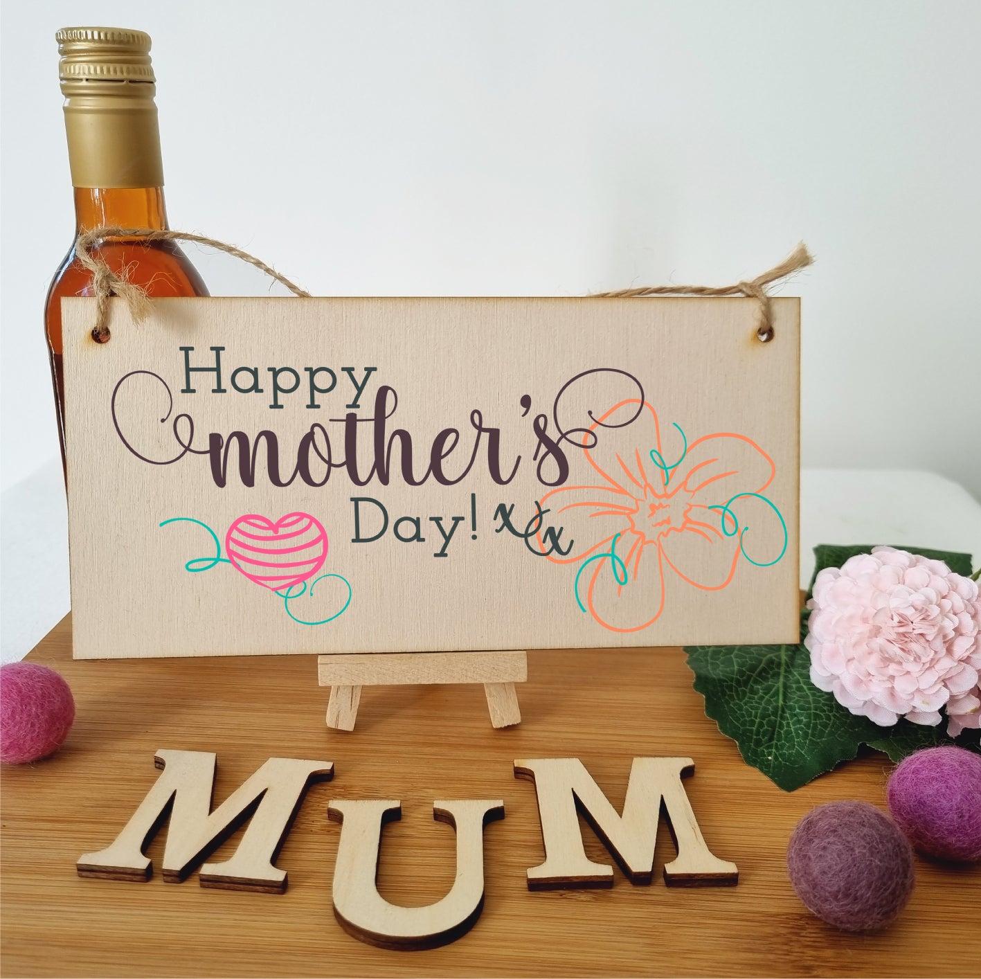 Handmade Wooden Hanging Wall Plaque Happy Mother's Day Floral Sentimental Gift Sign