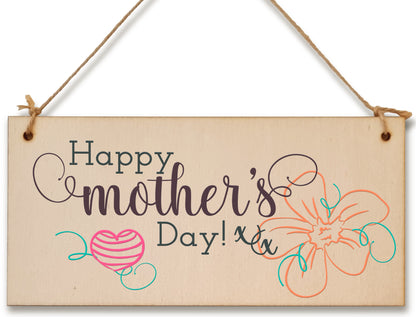 Handmade Wooden Hanging Wall Plaque Happy Mother's Day Floral Sentimental Gift Sign