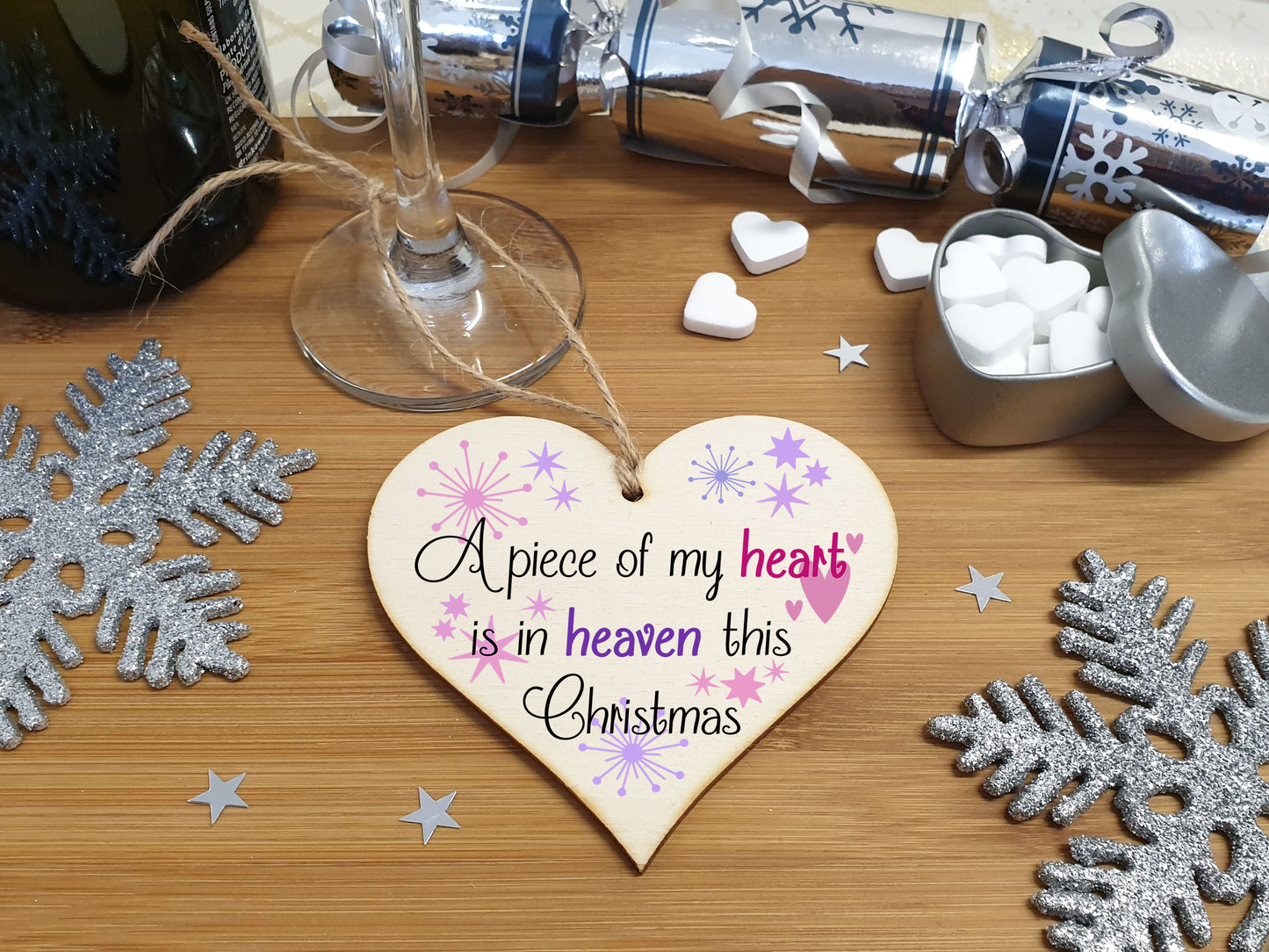 Handmade Christmas Hanging Wooden Heart Plaque Decoration Gift to Remember Lost Loved Ones festive bauble