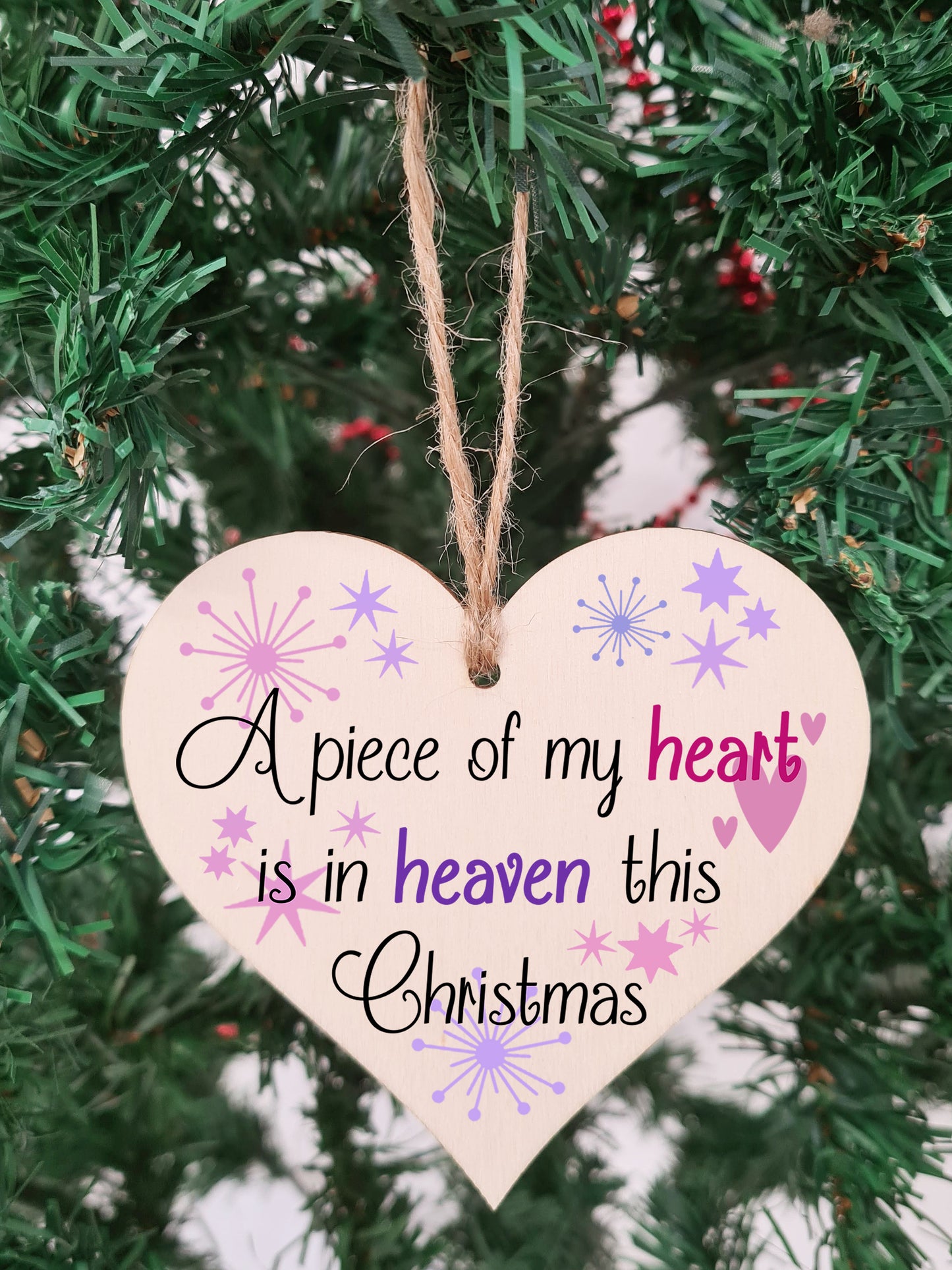 Handmade Christmas Hanging Wooden Heart Plaque Decoration Gift to Remember Lost Loved Ones festive bauble