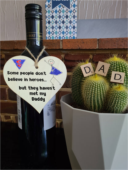 Handmade Wooden Hanging Heart Plaque Gift for Daddy Novelty Funny Keepsake