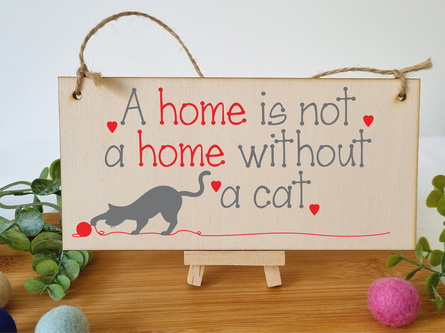 Handmade Wooden Hanging Wall Plaque Not a Home Without a Cat Pet Lover Cat Mum Dad Cute Gift Sign