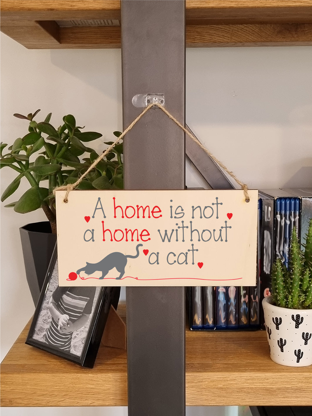 Handmade Wooden Hanging Wall Plaque Not a Home Without a Cat Pet Lover Cat Mum Dad Cute Gift Sign