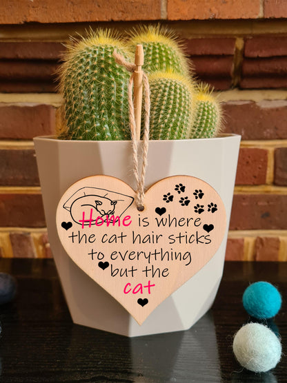 Handmade Wooden Hanging Heart Plaque Gift for Cat Lovers Novelty Funny Keepsake