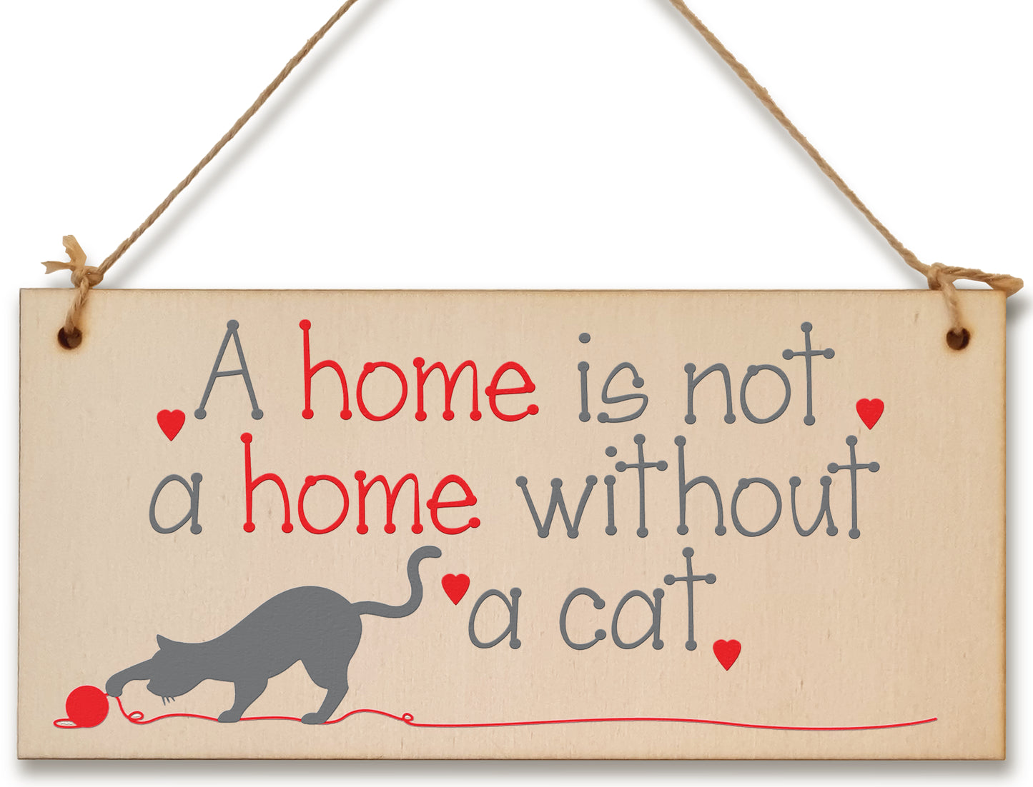 Handmade Wooden Hanging Wall Plaque Not a Home Without a Cat Pet Lover Cat Mum Dad Cute Gift Sign