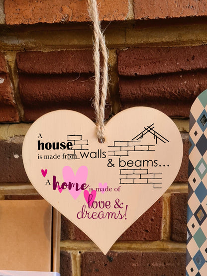 Handmade Wooden Hanging Heart Plaque Gift House Walls Home Love Dreams Inspirational Wall Hanger Card Alternative Friendship Family