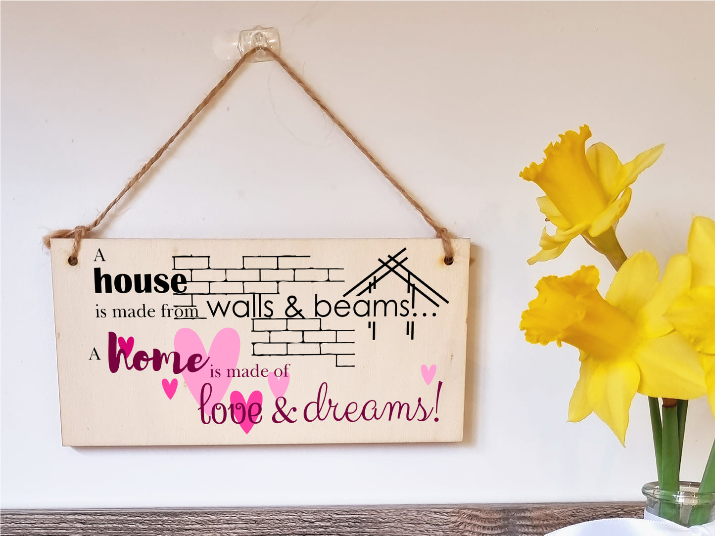 Handmade Wooden Hanging Wall Plaque House is Made from Walls and Beams Home Love Dreams Sentimental Family