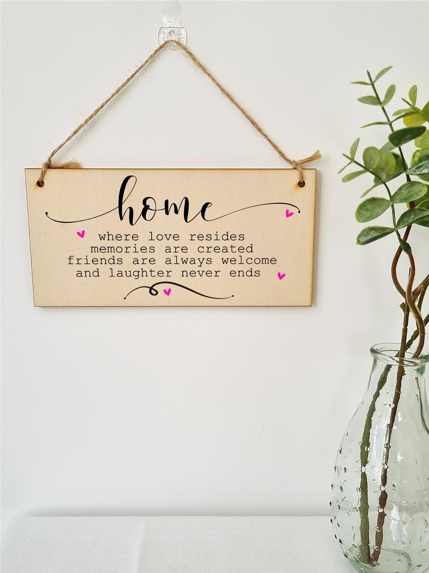 Handmade Wooden Hanging Wall Plaque Home Love Resides Memories Friends Laughter Decorative Sentimental Sign Family