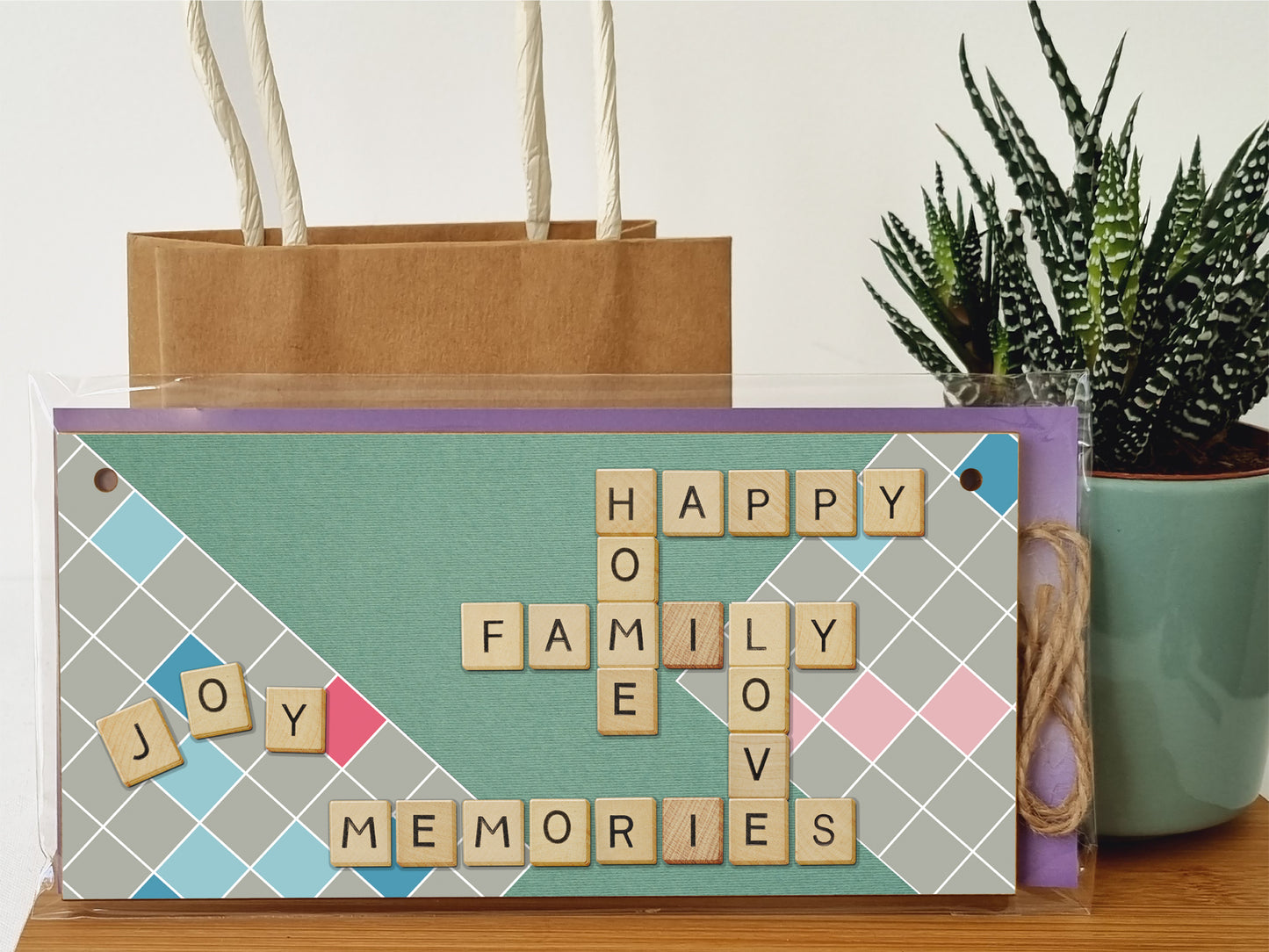 Handmade Wooden Hanging Wall Plaque Happy Home Family Memories Love Joy Scrabble Decorative Sign Family