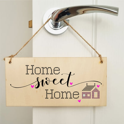 Handmade Wooden Hanging Wall Plaque Home Sweet Home Decorative Sentimental Sign Hallway Family Gift for Mum