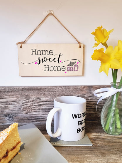 Handmade Wooden Hanging Wall Plaque Home Sweet Home Decorative Sentimental Sign Hallway Family Gift for Mum