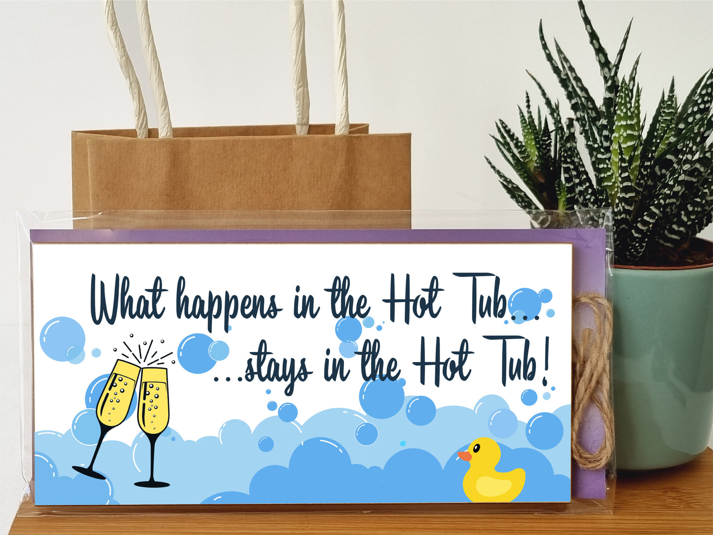 Handmade Wooden Hanging Wall Plaque What Happens in the Hot Tub Funny Novelty Sign Booze and Bubbles