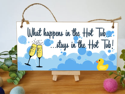 Handmade Wooden Hanging Wall Plaque What Happens in the Hot Tub Funny Novelty Sign Booze and Bubbles