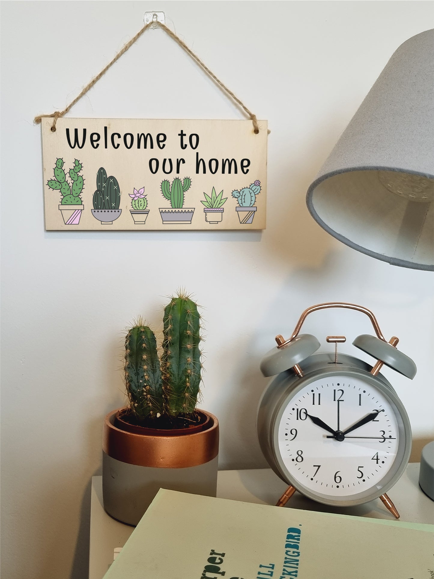 Handmade Wooden Hanging Wall Plaque Welcome to Our Home Cactus House Plants Decorative Sign New Home Gift Hallway