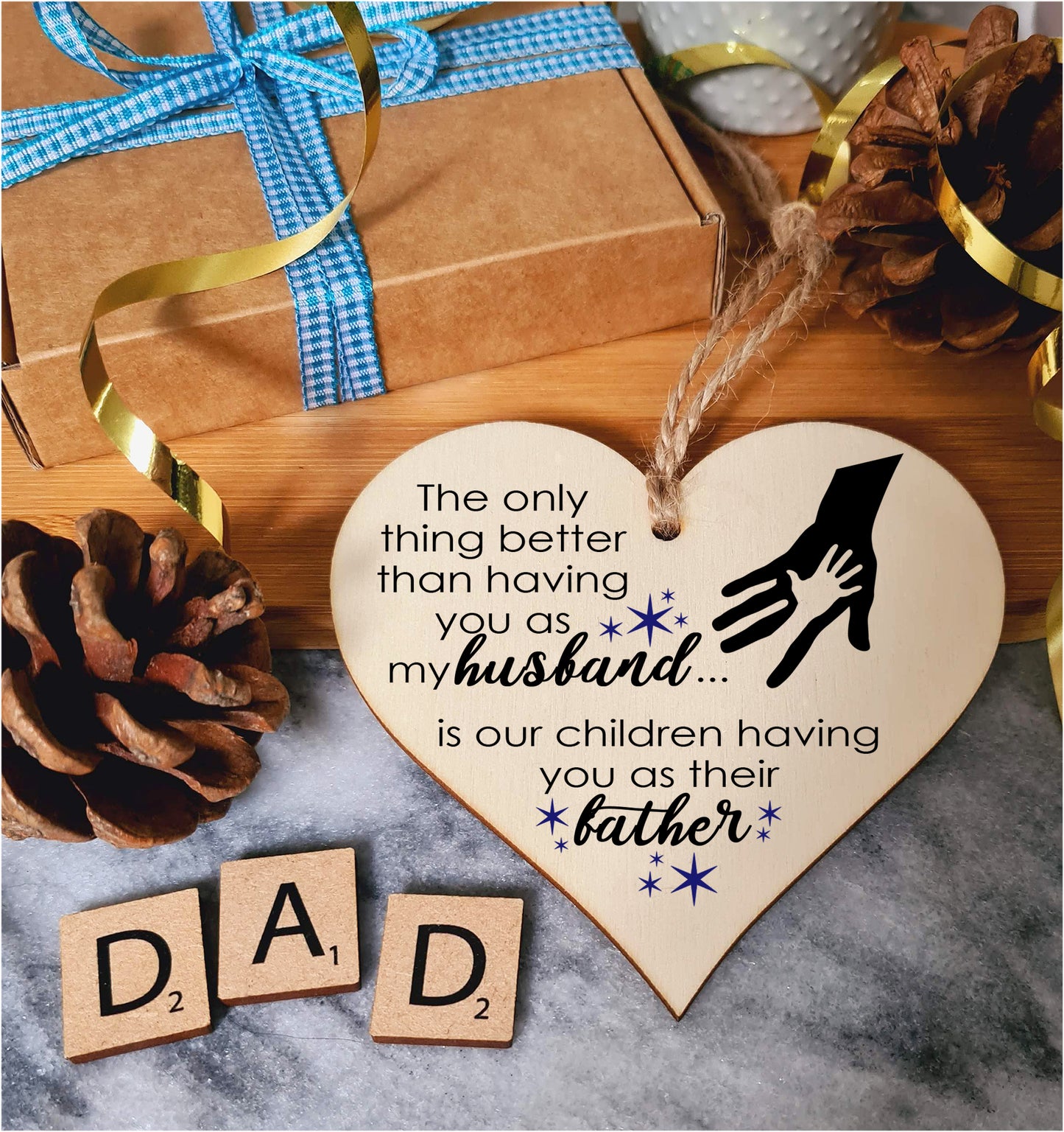 Handmade Wooden Hanging Heart Plaque Gift for Dad this Fathers Day Thoughtful Keepsake