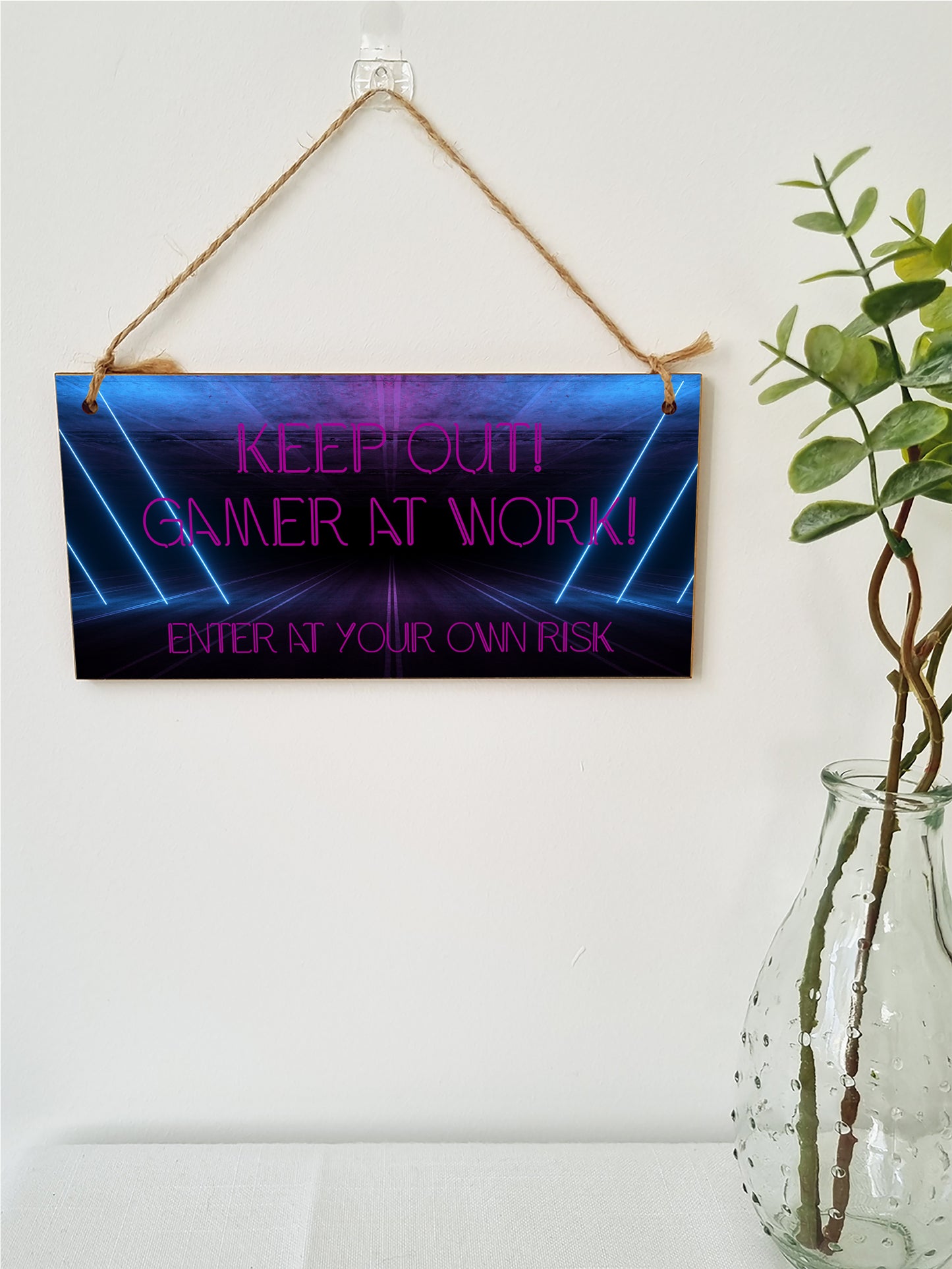 Handmade Wooden Hanging Wall Plaque Keep Out Gamer at Work Novelty Gift Gamers Computer Game Fans Man Cave Sign