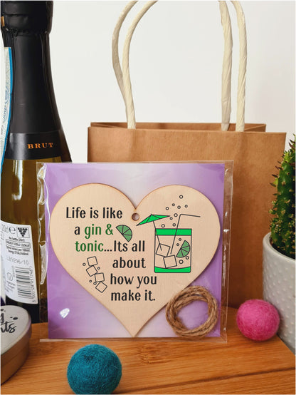 Handmade Wooden Hanging Heart Plaque Gift Perfect for Gin Lovers Novelty Funny Keepsake