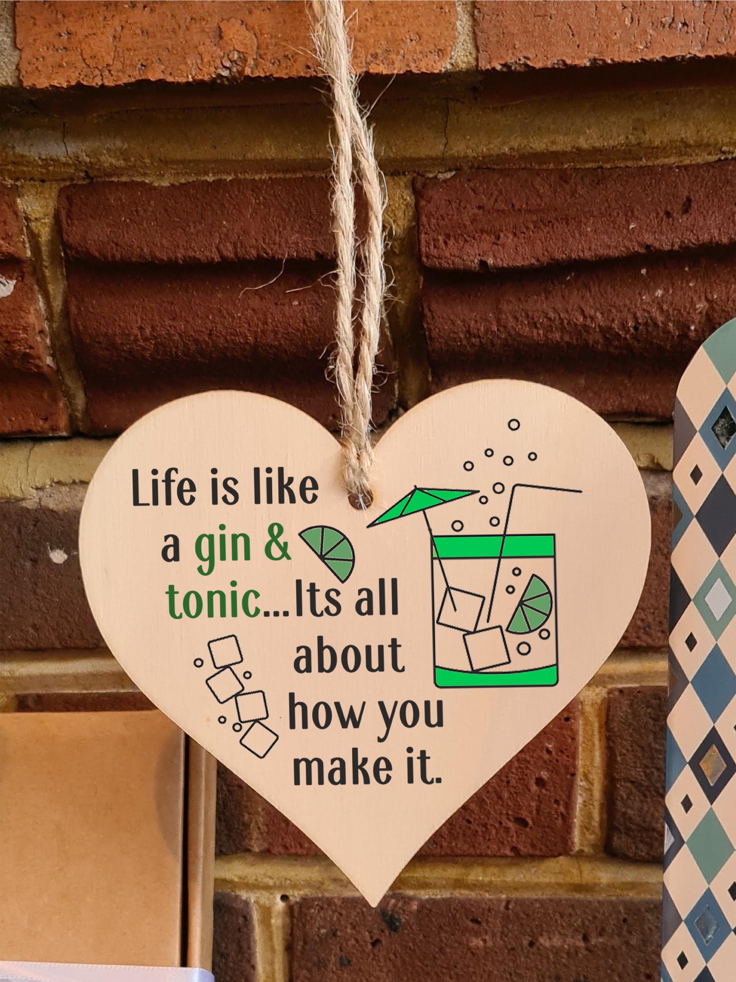 Handmade Wooden Hanging Heart Plaque Gift Perfect for Gin Lovers Novelty Funny Keepsake