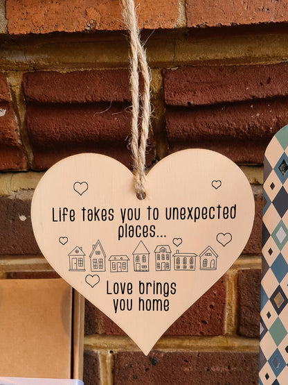 Handmade Wooden Hanging Heart Plaque Gift Life Unexpected Love Home Inspirational Wall Hanger Card Alternative Friendship Family