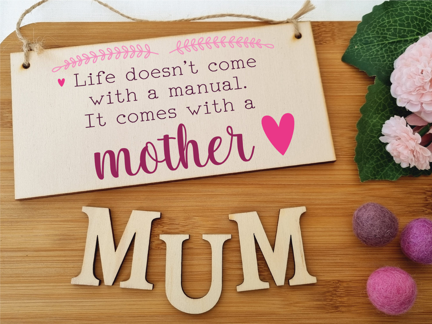 Handmade Wooden Hanging Wall Plaque Life Not a Manual a Mother Sentimental Gift Sign Mother's Day