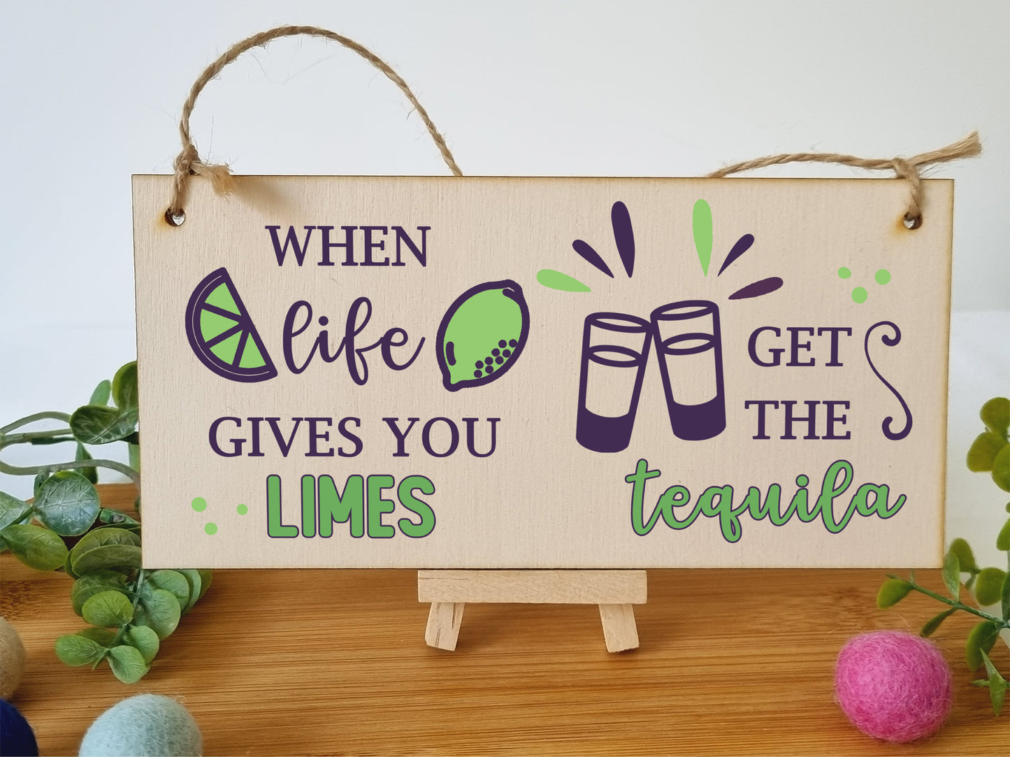 Handmade Wooden Hanging Wall Plaque When Life Gives You Limes Tequila Funny Novelty Alcohol Sign Home Bar