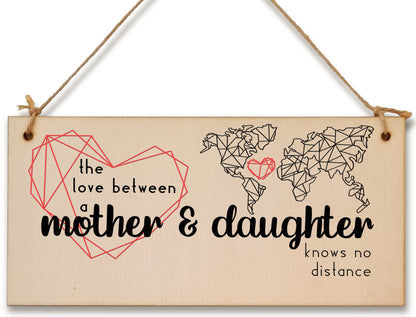 Handmade Wooden Hanging Wall Plaque Love Between Mother and Daughter Knows No Distance Mum Gift Sign Mother's Days