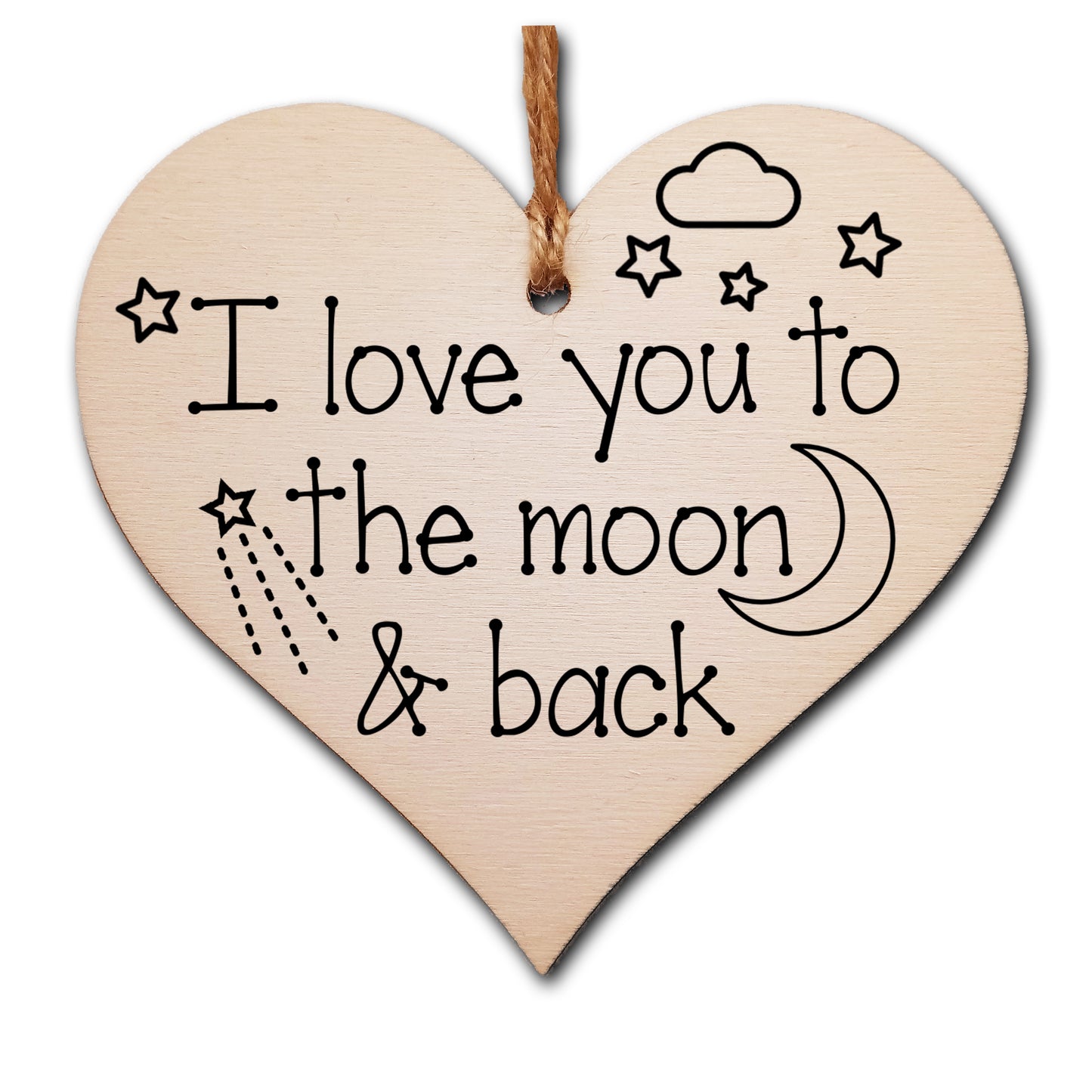 Handmade Wooden Hanging Heart Plaque Gift love you to the moon and back new baby present nursery wall decoration for new parents