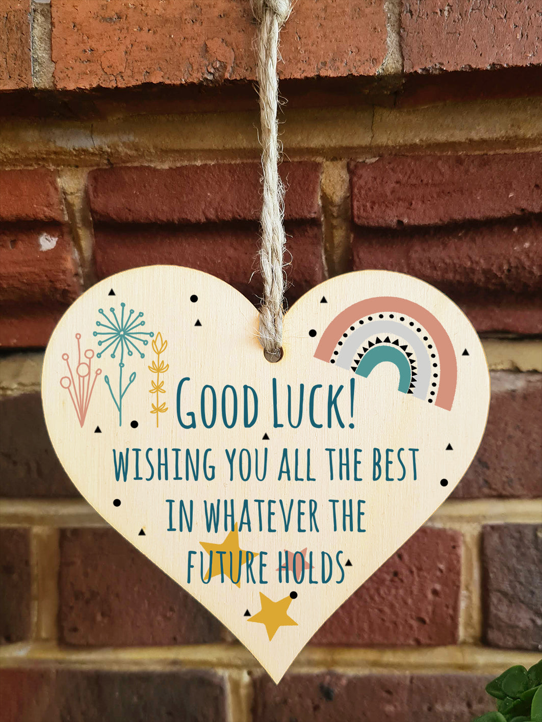 Handmade Wooden Hanging Heart Plaque Gift Good Luck Best Future Leaving Retirement Present Colleague Neighbour Card Alternative