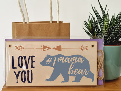 Handmade Wooden Hanging Wall Plaque Love You #1 Mama Bear Boho Style Gift Sign Mother's Day